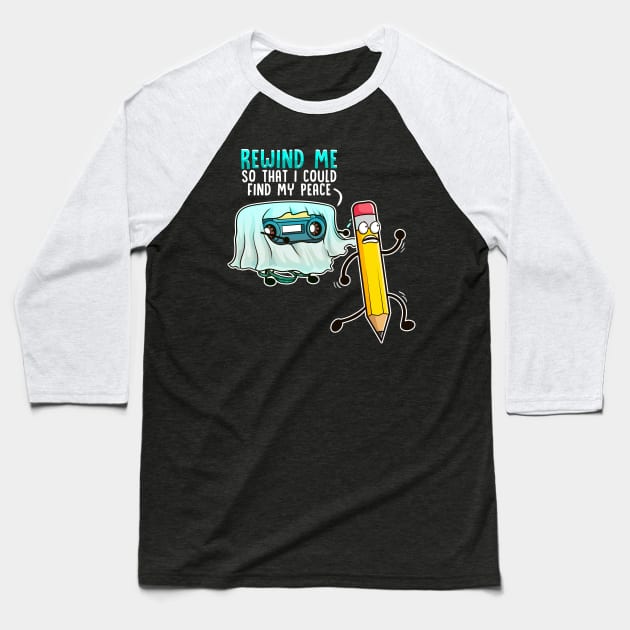 Retro Music Rewind Cassette Ghost Funny Halloween Baseball T-Shirt by KsuAnn